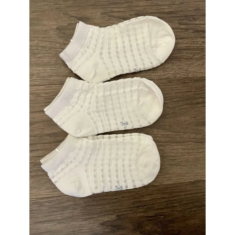 Shein 3 Pack Girls Patterned Crew Socks - Cream